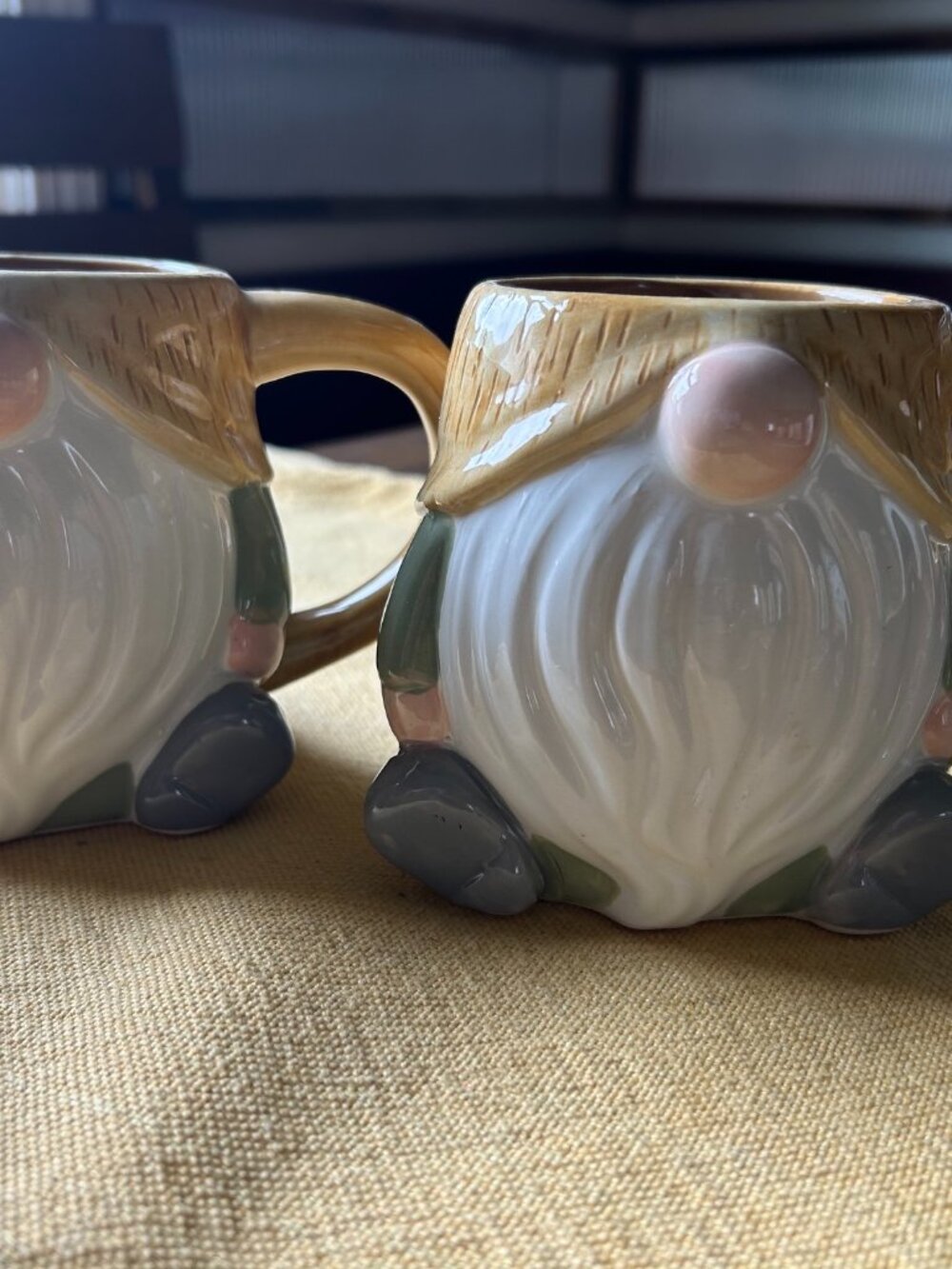 Gnome Mugs Coffee Cups  Ceramic mug features  textured white beard & bright yel